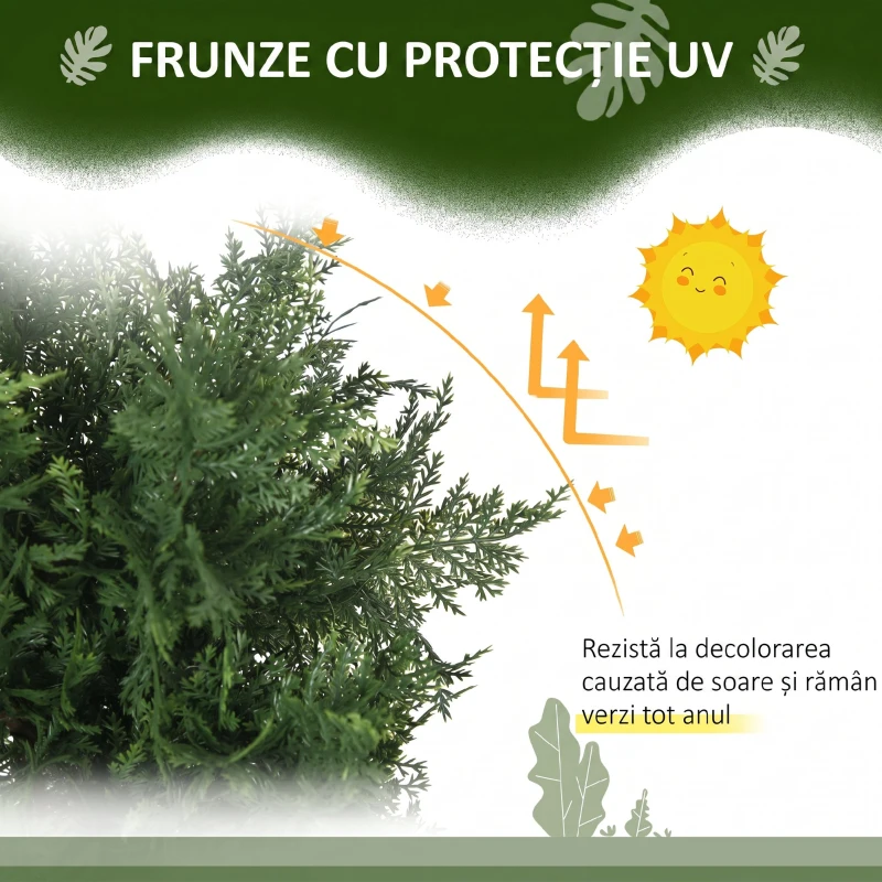 HOMCOM Set 2 Plante Artificiale de Cedru din PE cu Ghiveci din Plastic PP, din Oțel și Ciment, 38x12,5x90 cm, Verde