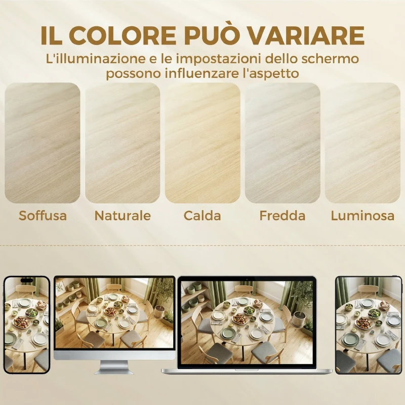 HOMCOM Tavolo Pieghevole per 2-6 Persone, Telaio in Acciaio a Doppia X, Finitura Naturale