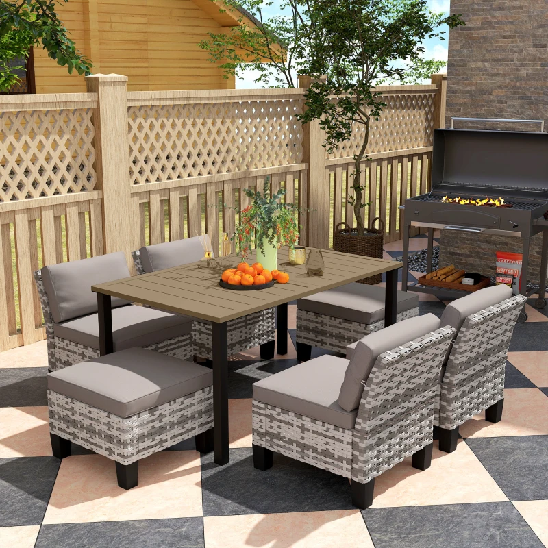 Outsunny Seven-Piece Rattan Dining Set - Grey
