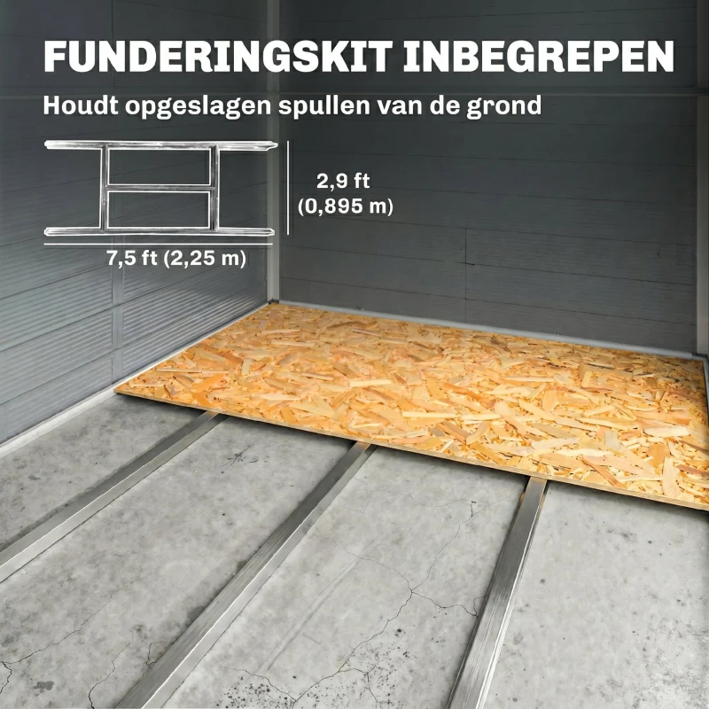 Outsunny Tuinhuis, Tuinschuur met Ventilatieraam, Kunststof, Metaal, 240 x 190 x 180/228, Grijs