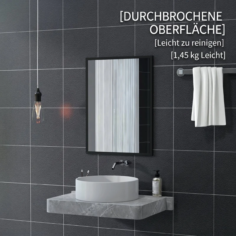 HOMCOM Oglindă de Perete Dreptunghiulară cu Agățători, din Sticlă și MDF, 60x80 cm, Neagră