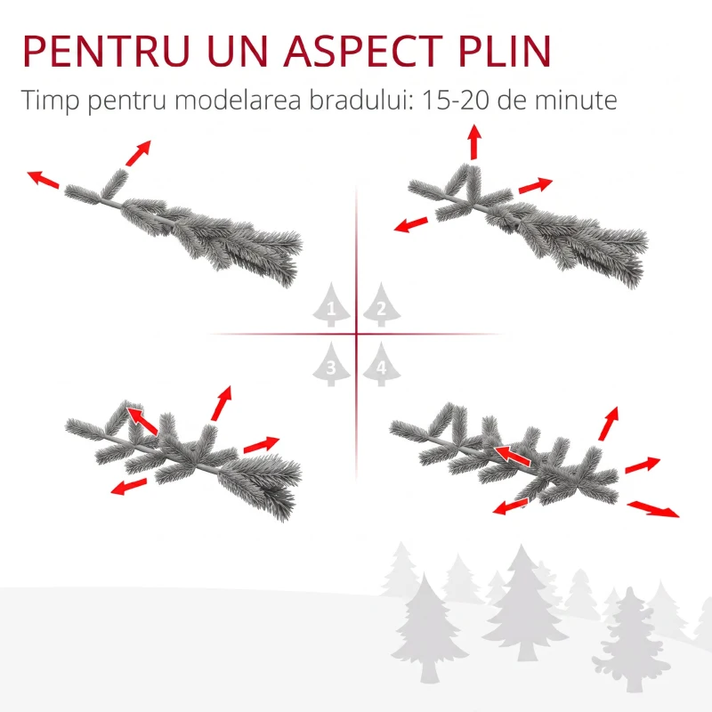 HOMCOM Brad de Crăciun Artificial cu 416 Ramuri din PET și Bază din Metal, Ø75x150 cm, Verde