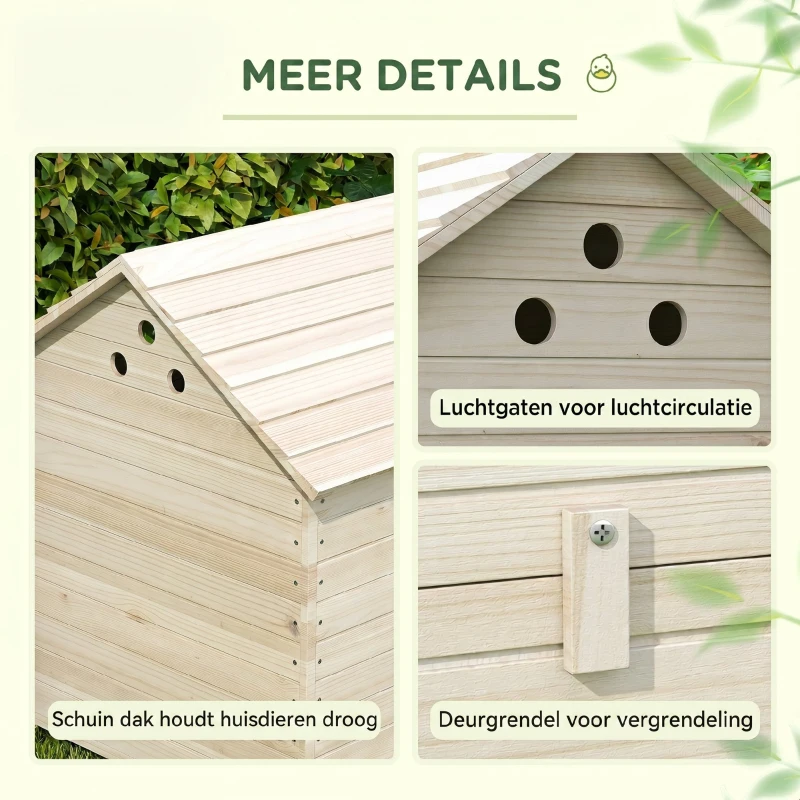 PawHut Eendenhuis met Opklapbaar Schuindak, Pluimveehuis met Verhoogde Bodem en Helling, Dennenhout, 100 x 82,5 x 91 cm(m-7)