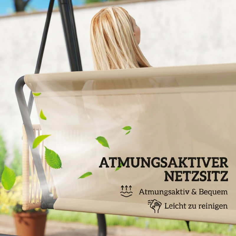 Outsunny Hollywoodschommel, 3-zits tuinbank met verstelbare zonneluifel, afneembare ademende zitkussens