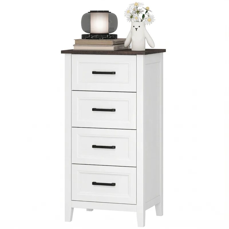 HOMCOM Cassettiera con 4 Cassetti, Mobile Alto per Camera da Letto e Soggiorno