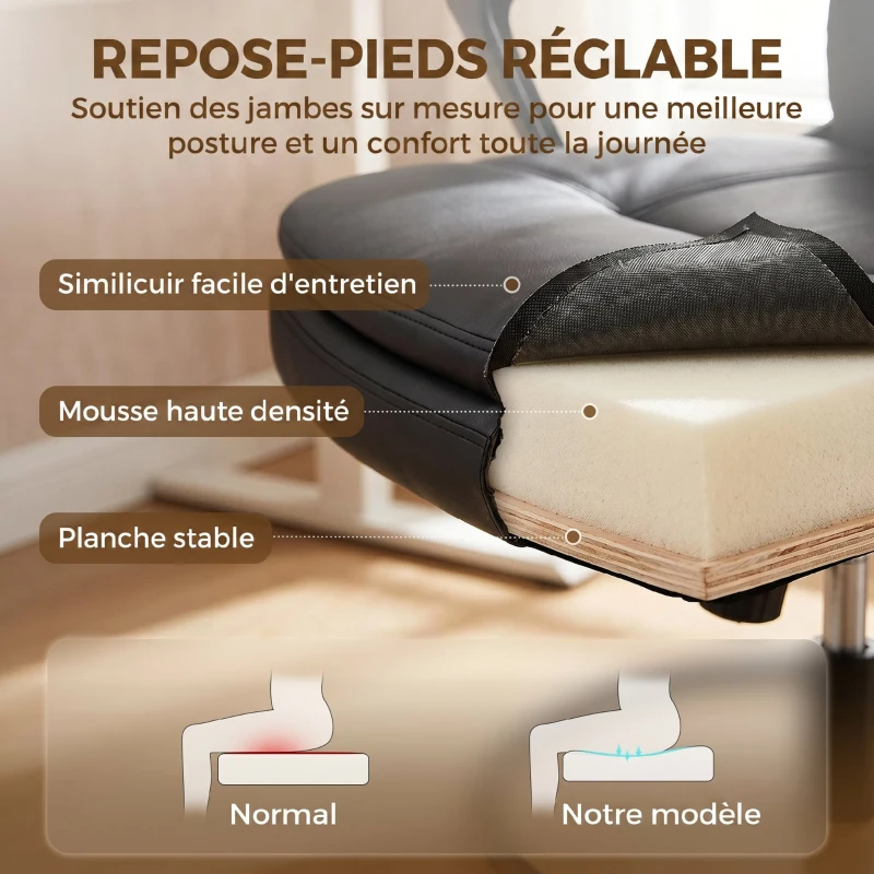 HOMCOM Chaise bureau ergonomique, chaise de dessin réglable en hauteur, repose-pieds réglable, 61 x 61 x 108 cm, noir