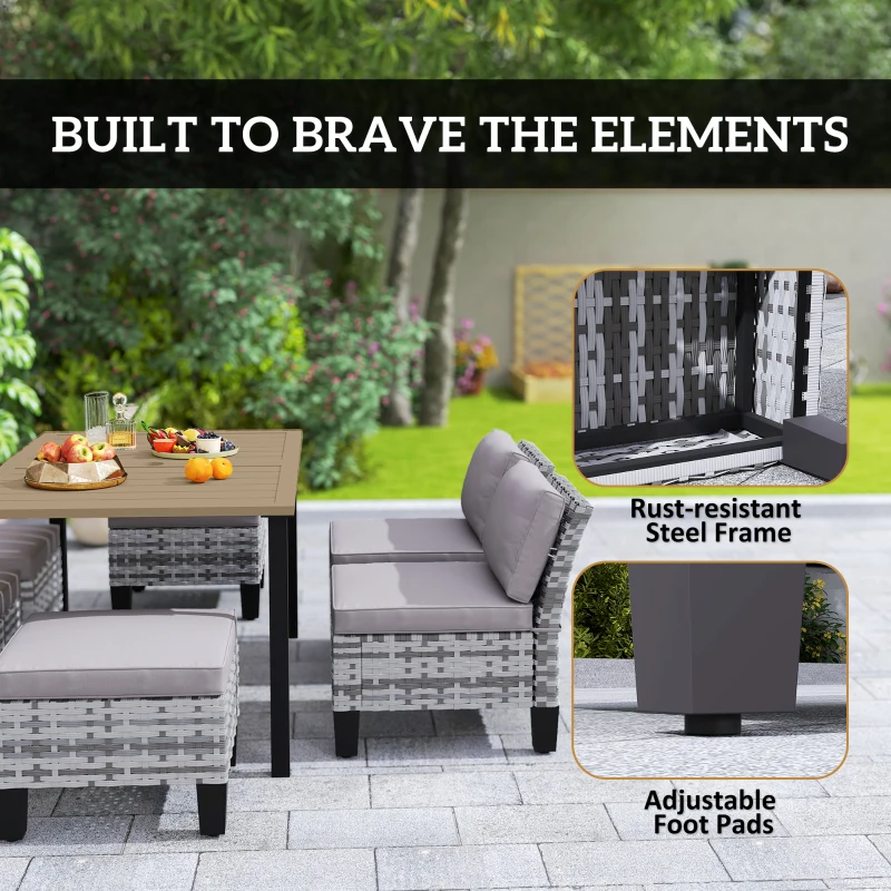Outsunny Seven-Piece Rattan Dining Set - Grey