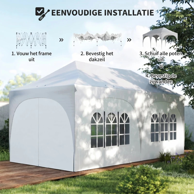 Outsunny 3 x 6 m pop-up paviljoen met zijwanden, 6 zandzakken, hoogteverstelbaar dak, tuinfeest-tent met draagtas