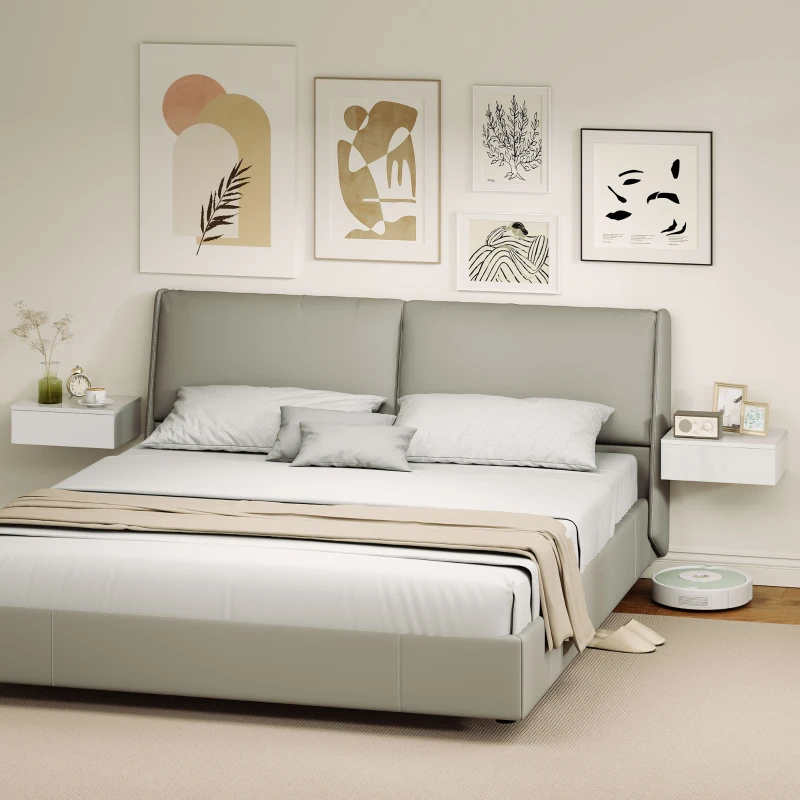 HOMCOM 2er-Set Nachttische, wandmontiertes Design, Schublade, für Schlafzimmer, Spanplatte, Weiß