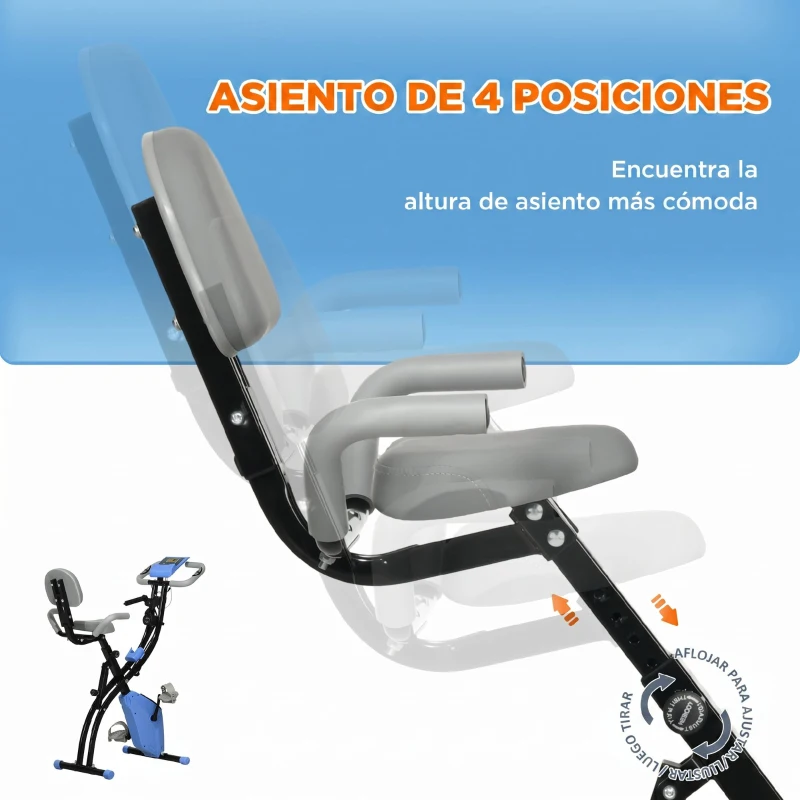 HOMCOM Bicicleta Estática Plegable con Respaldo 8 Niveles de Resistencia Volante Pantalla LCD Pulsómetro y Sillín Ajustable