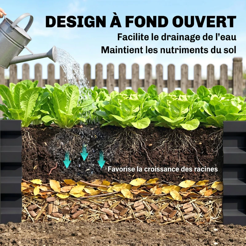 Outsunny Carré potager de jardin acier galvanisée 120 x 120 x 30 cm gris