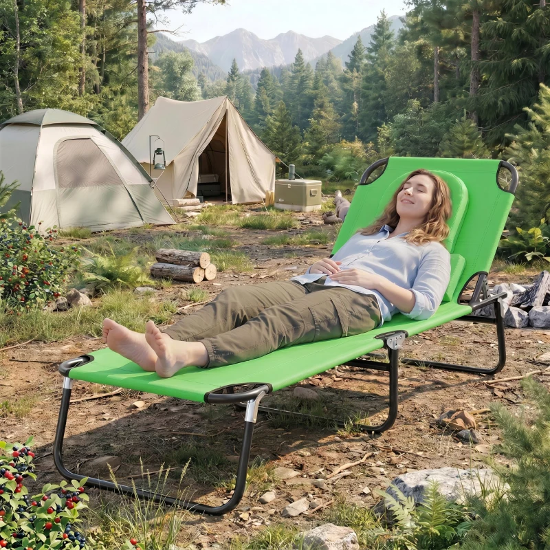 Leżak ogrodowy składany z poduszką i oknem do czytania