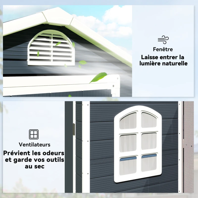 Outsunny Abri de jardin cabanon en résine polypropylène - 1 porte verrouillable 1 fenêtre et 1 grille d'aération