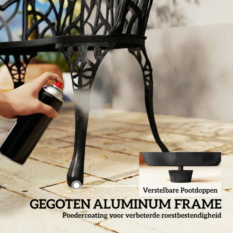 Outsunny Tuinbank 2-zits gietaluminium weerbestendige buitenzitbank met tulp-rugleuning bloemenmotief 99 x 57 x 78 cm