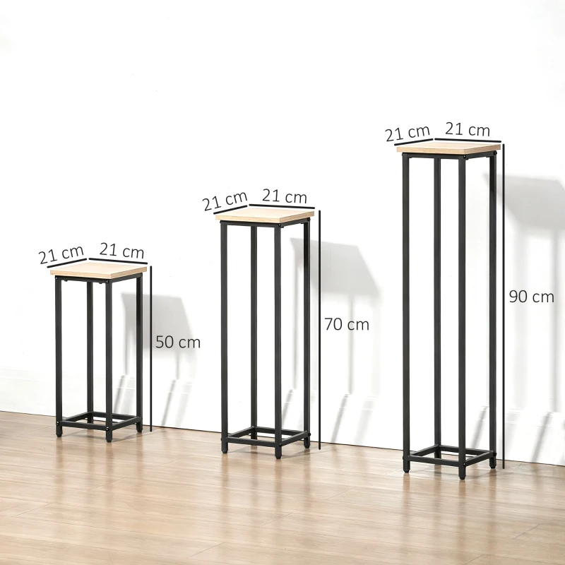 Outsunny Lot de 3 supports pot de fleurs porte-plantes carrées empilables - 21 x 21 x 50/70/90 cm - acier