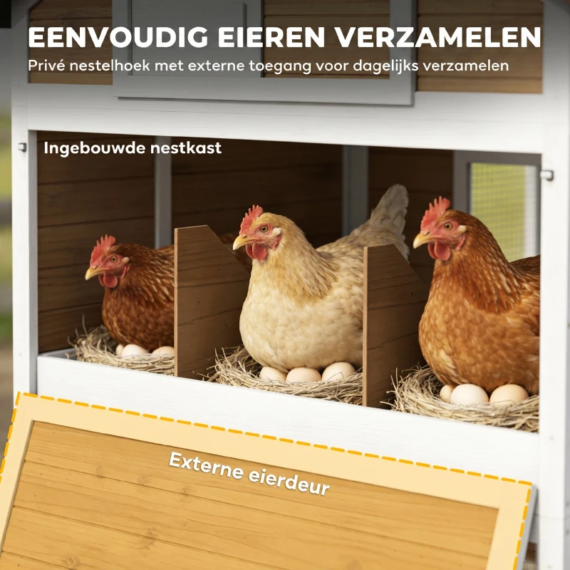 PawHut Kippenhok met uitloop en nestkast, uittrekbare lade, asfalt dak voor 4 kippen 200x104x145cm hout, bruin