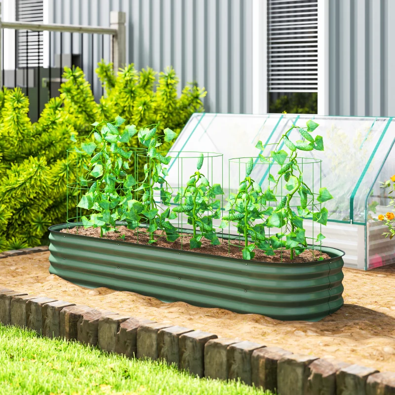 Outsunny Jardinière surélevée carré potager de jardin en acier modulable légumes, plantes, fleurs, dim. 195 x 62 x 30 cm vert