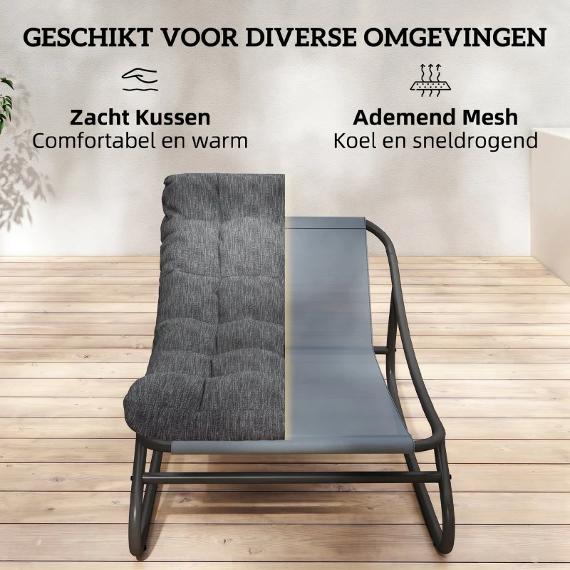 Outsunny Schommelstoel met brede textiel zitting en dik kussen, 101 x 66 x 63 cm, grijs