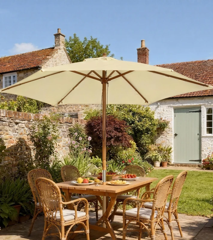 Outsunny Parasol de jardin extérieur parasol droit double toit Hexagonal Grande Taille de Jardin Ø 2,5 x 2,3H m Bois de Bambou crème