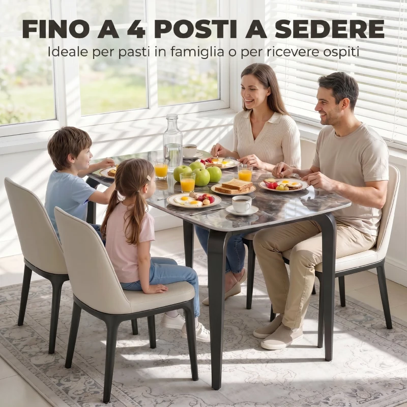 HOMCOM Tavolo 4 Persone, 130x70 cm, Moderno con Piano in Pietra Sinterizzata, Marrone