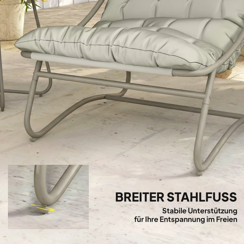 Outsunny Balkonmöbel Set 3 teilig Gartenmöbel Set mit Tisch Kissen Stahlgestell verstellbar Fußpads, Atmungsaktiv Hellgrau