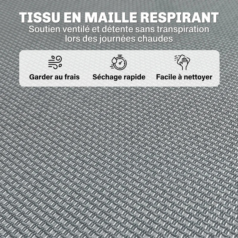 Outsunny Bain de Soleil transat Pliable Dossier inclinable Multi-Positions Acier thermoplastique Lacets élastiques Noir textilène Gris