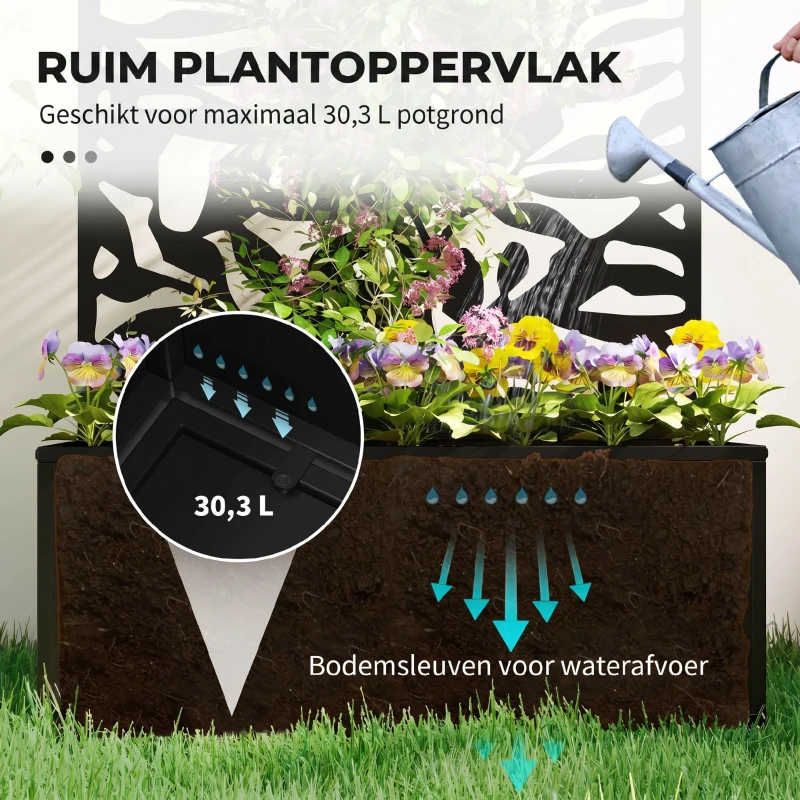Outsunny hoogbed met privacy-paneel, klimrek, metaal, zwart
