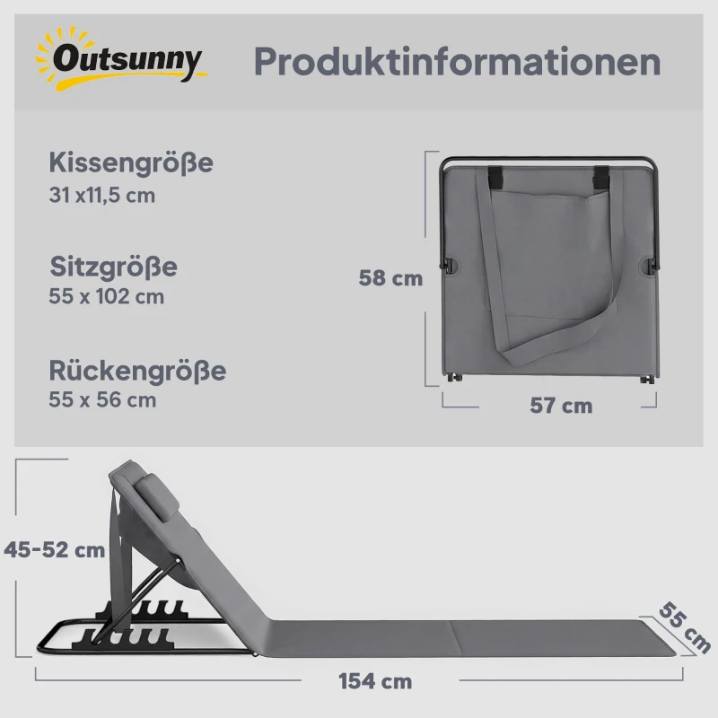 Outsunny 2er Set Strandmatte mit Verstellbarer Rückenlehne klappbar leicht Strandliege mit Kopfkissen Aufbewahrungstasche