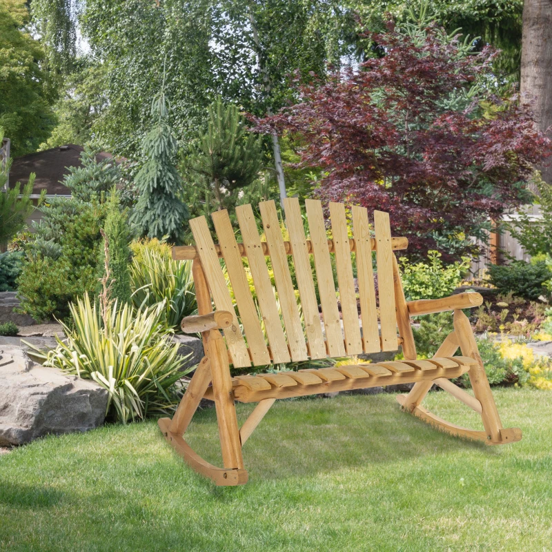 Outsunny Fauteuil de Jardin Adirondack à Bascule 2 Places Rocking Chair Style néo-rétro Assise Dossier Ergonomique Bois Naturel de pin