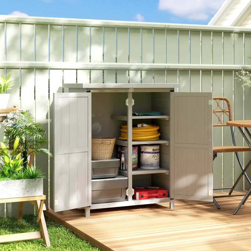 Outsunny Abri de jardin armoire de jardin 3 étagères 2 portes toit en tôle galvanisé étanche bois massif 75 x 40 x 90 cm gris