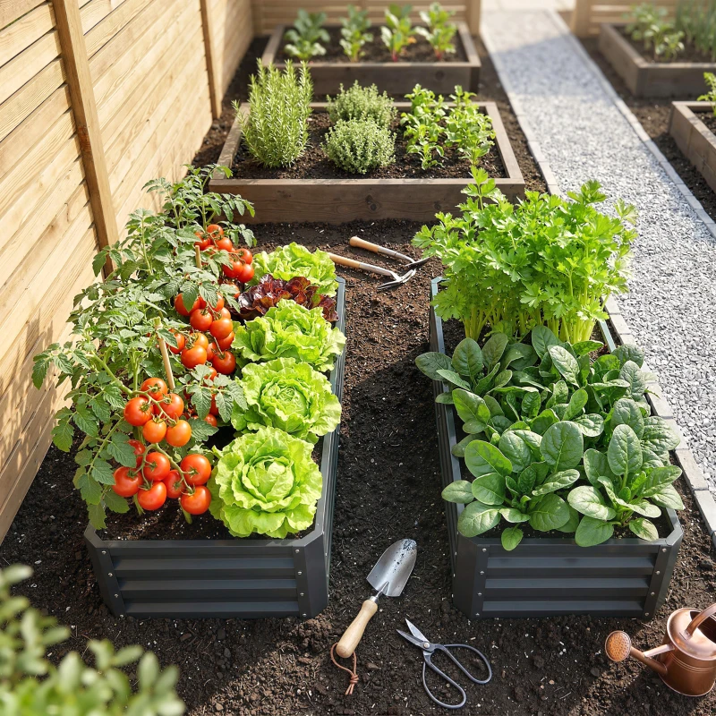Outsunny Lot de 2 carrés potagers de jardin rectangulaire tôle d'acier ondulée 120 x 60 x 30,5 cm gris