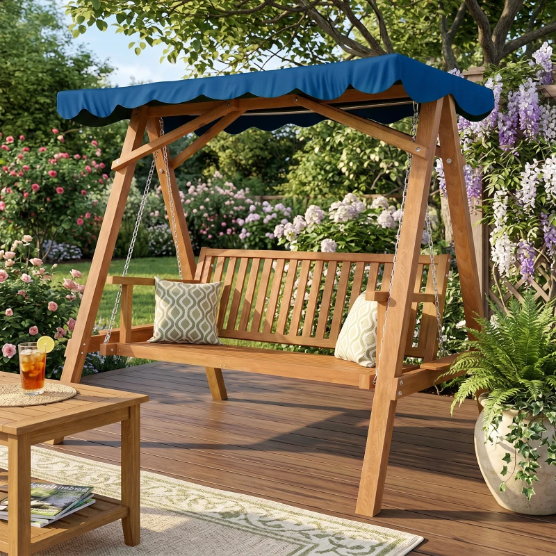 Outsunny Dondolo da Giardino 3 Posti in Legno con Baldacchino 205x133x186cm