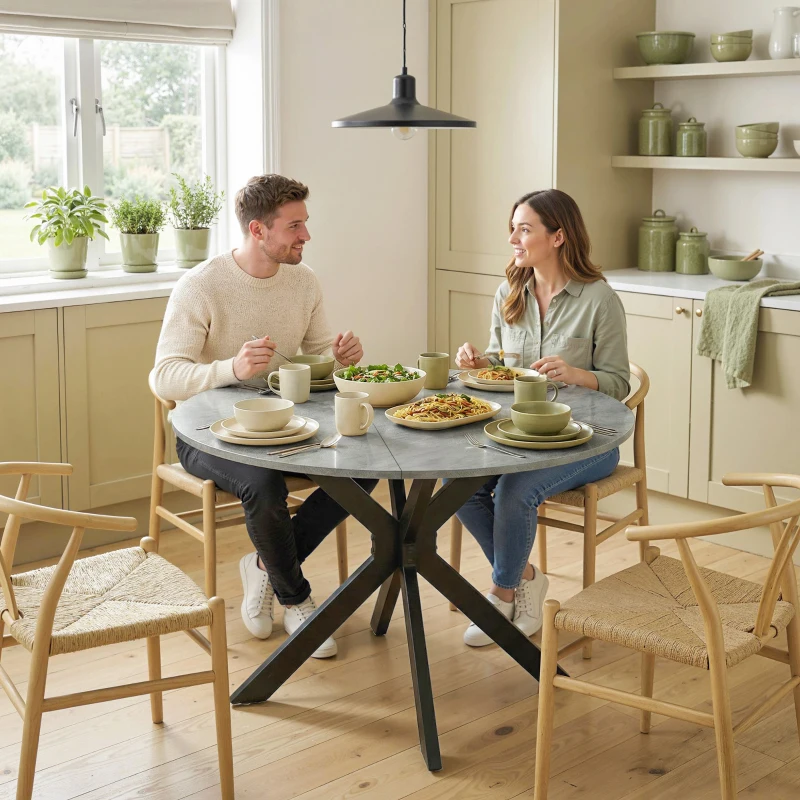 HOMCOM Tavolo Pieghevole 2-6 Persone, Ali Pieghevoli, Struttura Acciaio Doppia X, Grigio Cemento