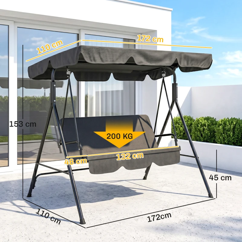 Outsunny 3-Sitzer Hollywoodschaukel Gartenliege Schaukelbank, wetterbeständig, 172 cm x 110 cm x 153 cm, Schwarz