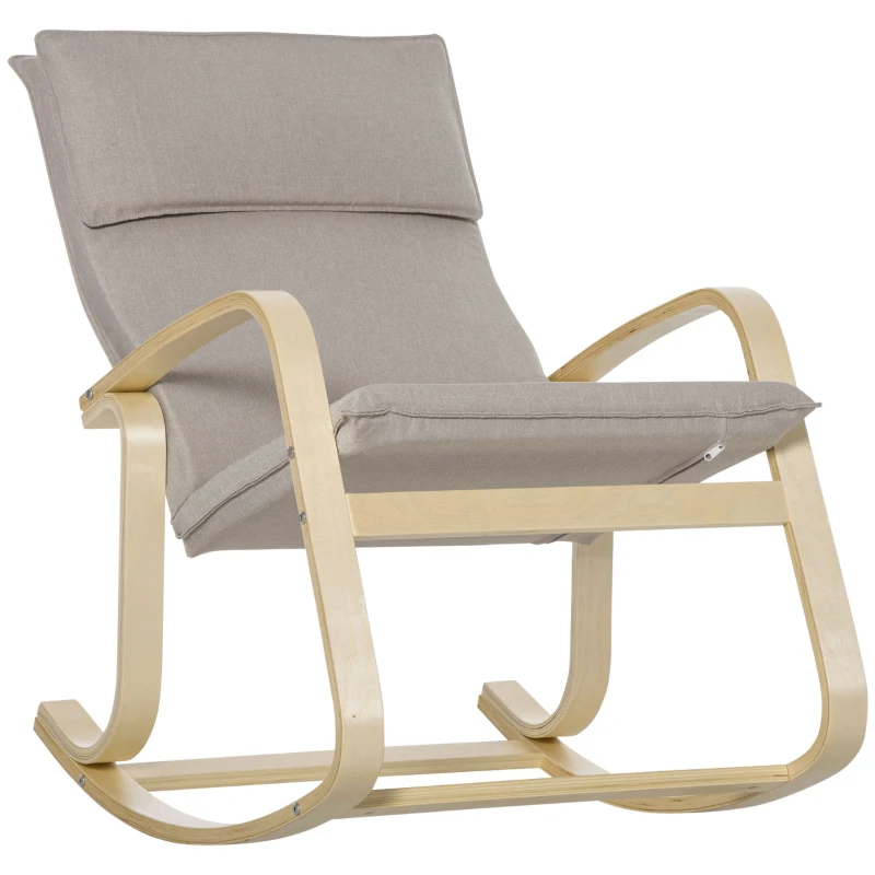 HOMCOM Schaukelstuhl aus Birkenholz 67 cm x 95 cm x 95 cm Grau + Natur