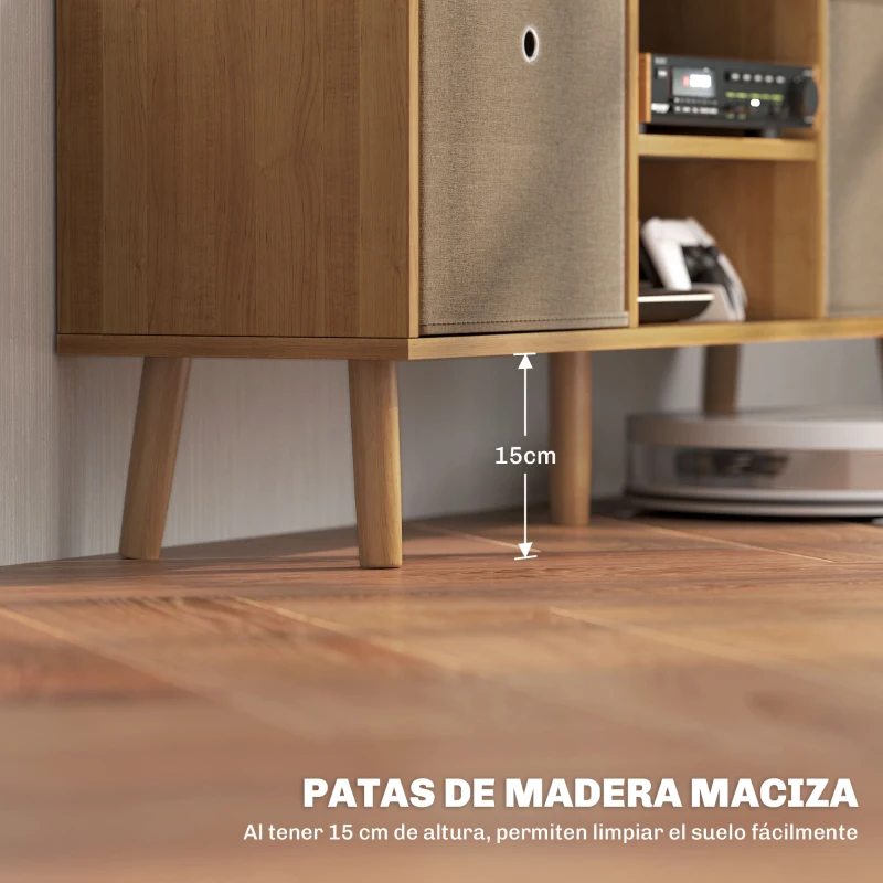 HOMCOM Mueble de TV para Televisores de hasta 50 Pulgadas con 2 Cajones de Tela y Estantes Abiertos Madera y Marrón