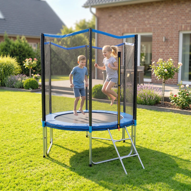 SPORTNOW Trampoline Extérieur Trampoline de Jardin Enfants et Adultes 6 Poteaux au Sol  Charge 80kg 36 Ressorts Ø183cm Bleu