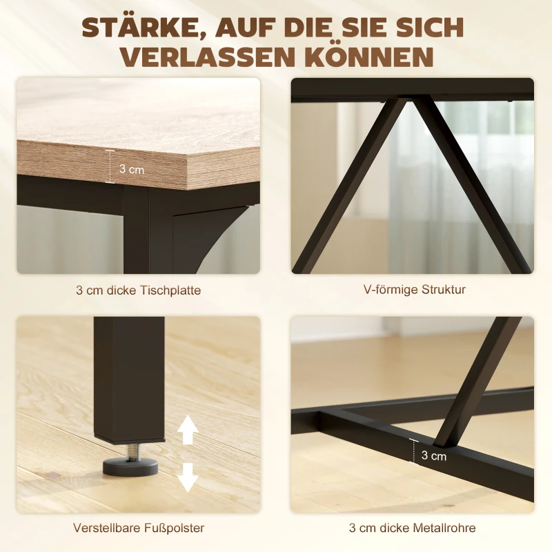 HOMCOM Esstisch für 6-8 Personen Moderner Rechteckiger Küchentisch mit Holzoptik, 180 x 80 x 75,5 cm, Natur