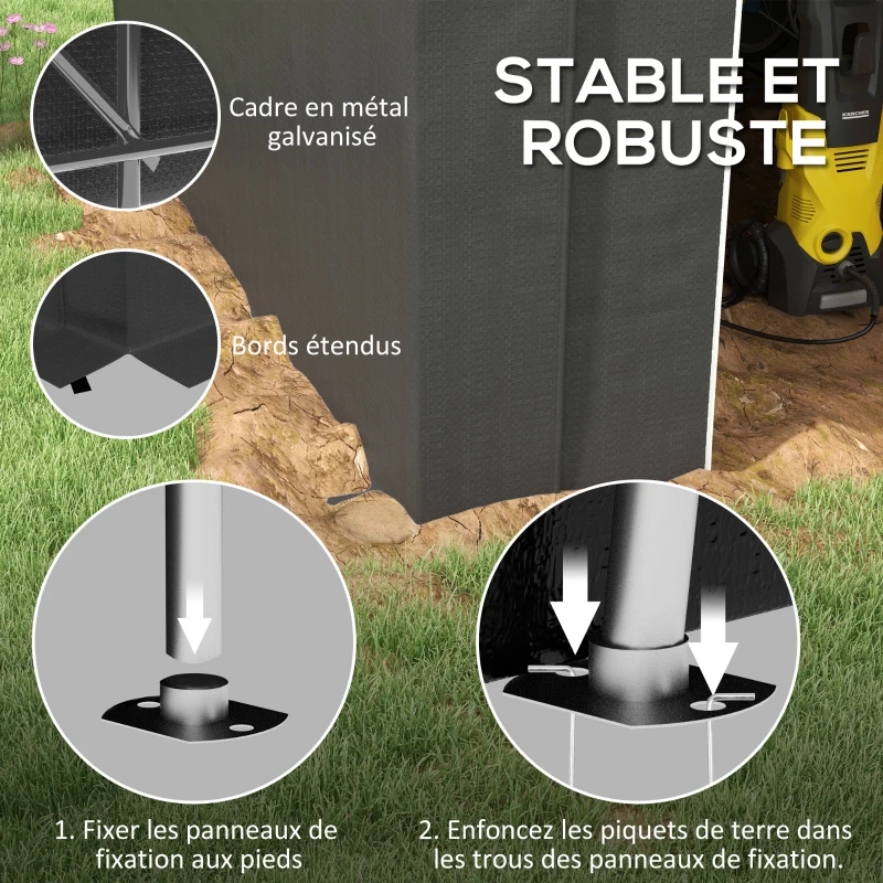 Outsunny Abri de jardin tente de rangement extérieur abri de vélo garage pour vélo bâche en PE métal 2,4 x 1,8 x 1,9 m gris foncé