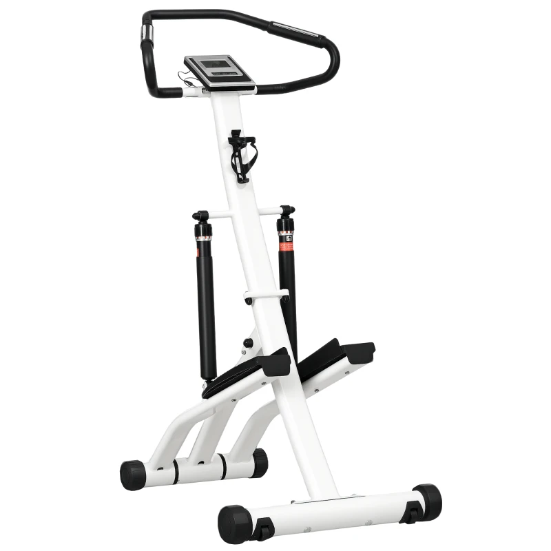 SPORTNOW Stepper avec guidon 12 niveaux de résistance réglables, écran LCD, 2 roues et pédales antidérapantes, blanc et noir