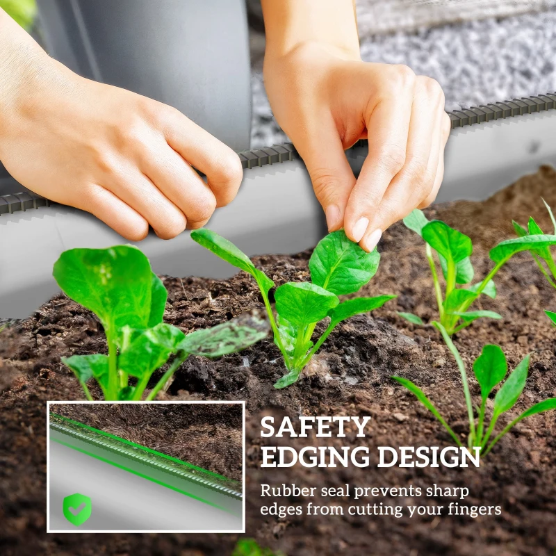 Outsunny Galvanised Raised Garden Bed, Metal Planter Box with Safety Edging, for Flowers, Herbs, Succulents, Silver