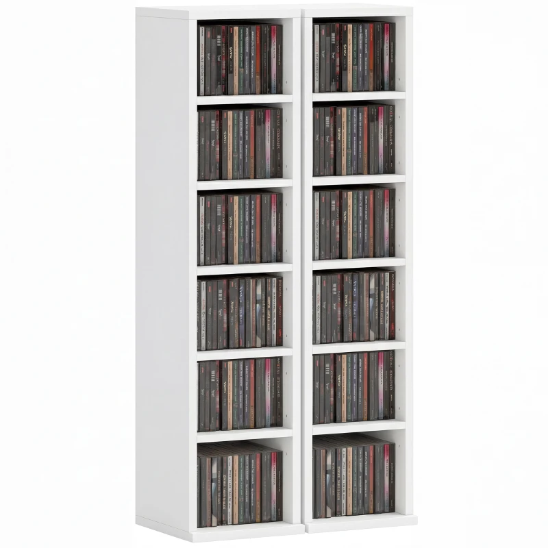 HOMCOM Lot de 2 étagères colonnes armoire de rangement CD-DVD 12 compartiments 21 x 22,5 x 88,5 cm capacité 204 CD blanc
