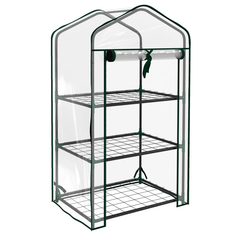 Outsunny Serre de Jardin étagère 3 Niveaux dim. 59L x 39l x 127H cm métal thermolaqué Vert transparent