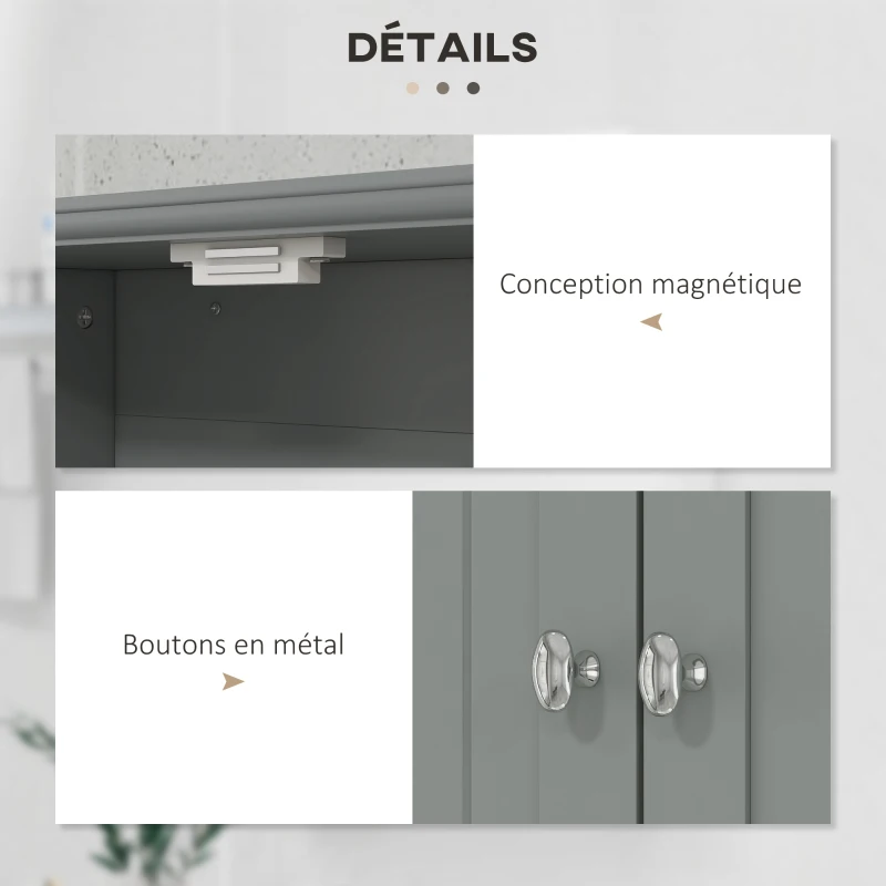 kleankin Armoire murale de salle de bain, armoire de toilette, avec portes, étagère, 2 tiroirs, 50,8l x 17,8P x 66H cm, gris