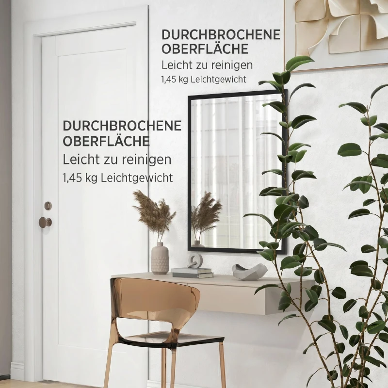 HOMCOM Oglindă de Perete Dreptunghiulară cu Agățători, din Sticlă și MDF, 60x80 cm, Neagră