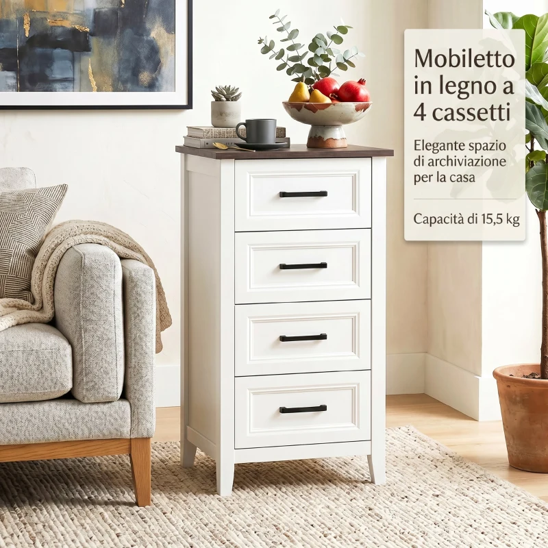 HOMCOM Cassettiera con 4 Cassetti, Mobile Alto per Camera da Letto e Soggiorno