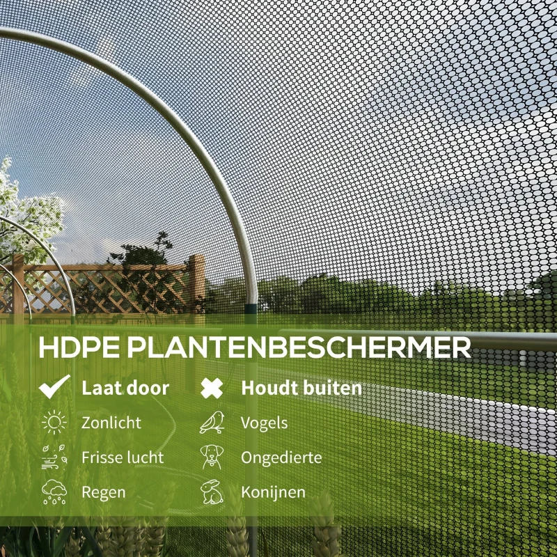 Outsunny Vogelbeschermingsnet, Plantenbescherming, Robuust, Deur met Rits, 120x360x188 cm, Zwart/Zilver
