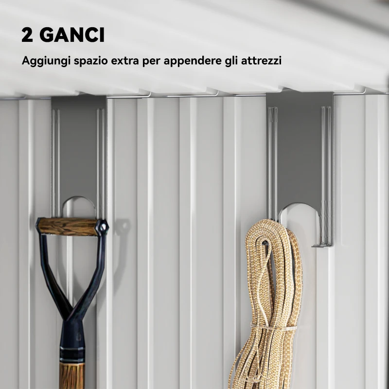Outsunny Casetta da Giardino con Porte Scorrevoli e Pavimentazione in Acciaio, 195x122x181.5 cm, Grigio Chiaro