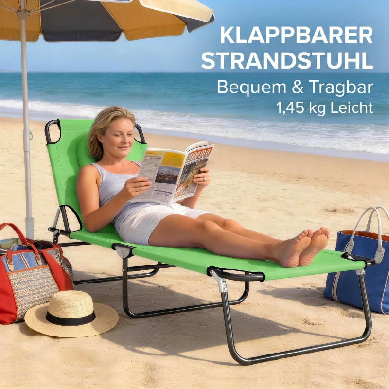 Leżak ogrodowy składany z poduszką i oknem do czytania