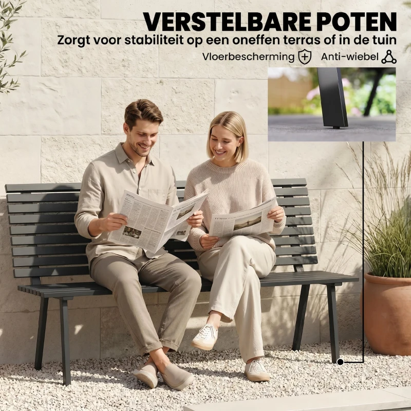 Outsunny Tuinbank 3-zits weerbestendig metalen outdoor zitbank met brede zitting lamellenontwerp, tot 240 kg 154 x 68 x 88 cm